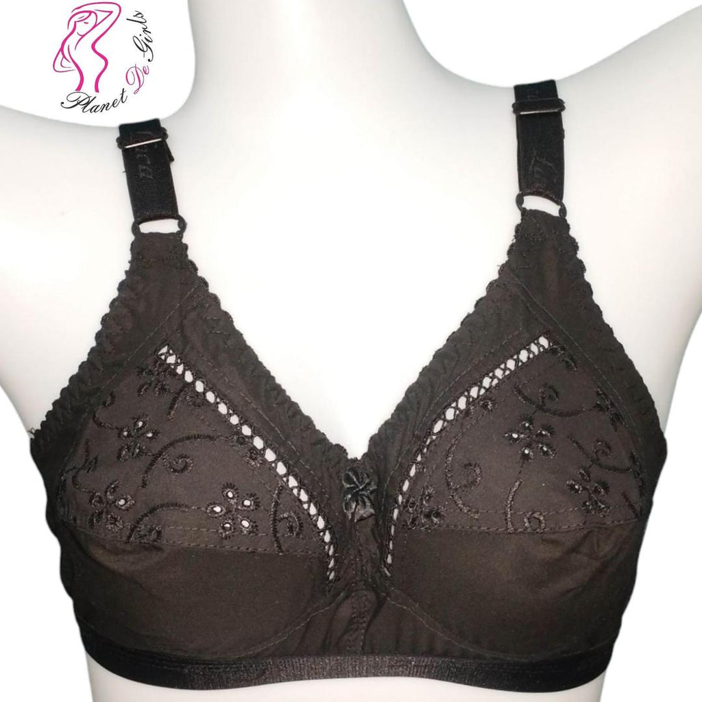 Black Chikan Embroidered Cotton Bra for Women