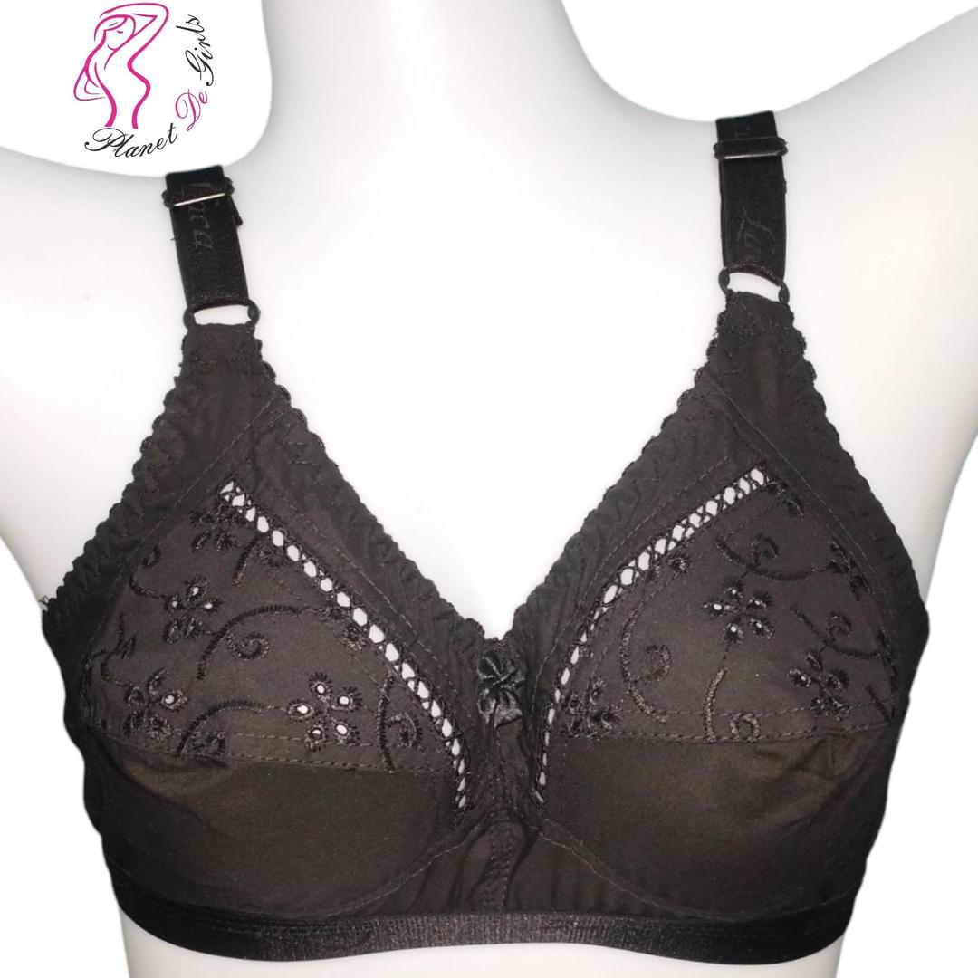 Black Chikan Embroidered Cotton Bra for Women