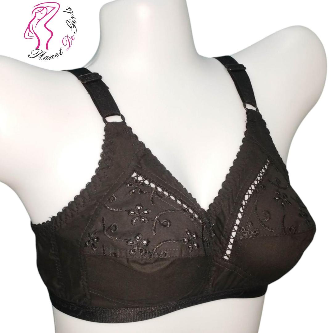 Black Chikan Embroidered Cotton Bra for Women