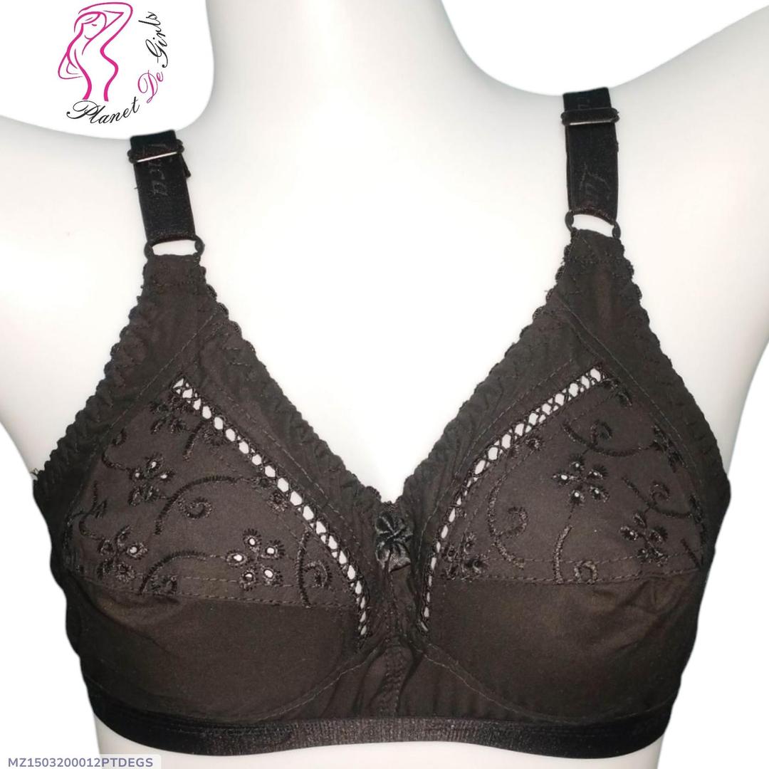 Black Chikan Embroidered Cotton Bra for Women